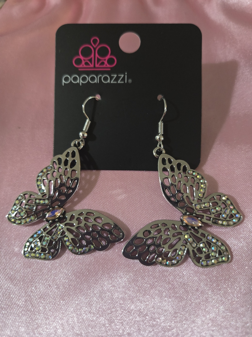 paparazzi Pink Iridescent Butterfly Dangle Earrings